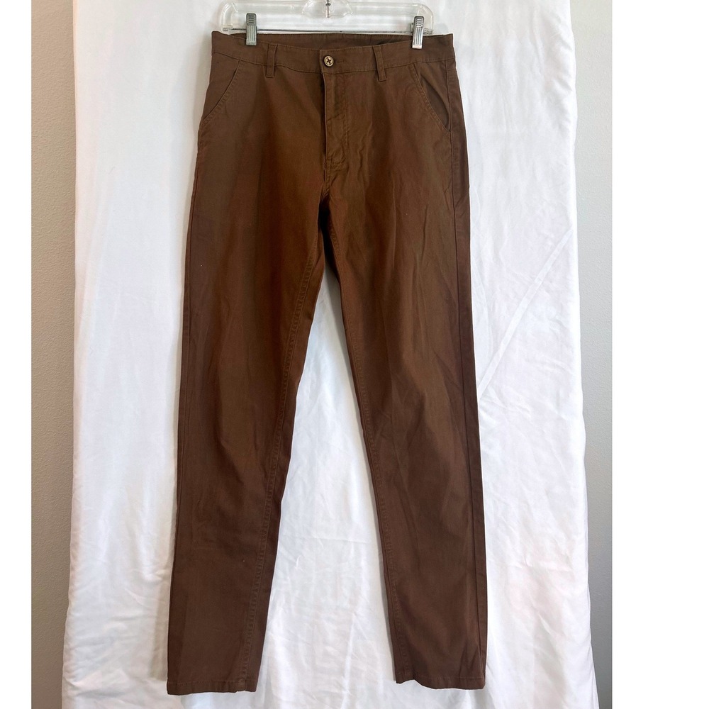 Plaid&Plain Mens Skinny Fit Chino Pants Brown Stretch Twill 819 32x32 Preppy